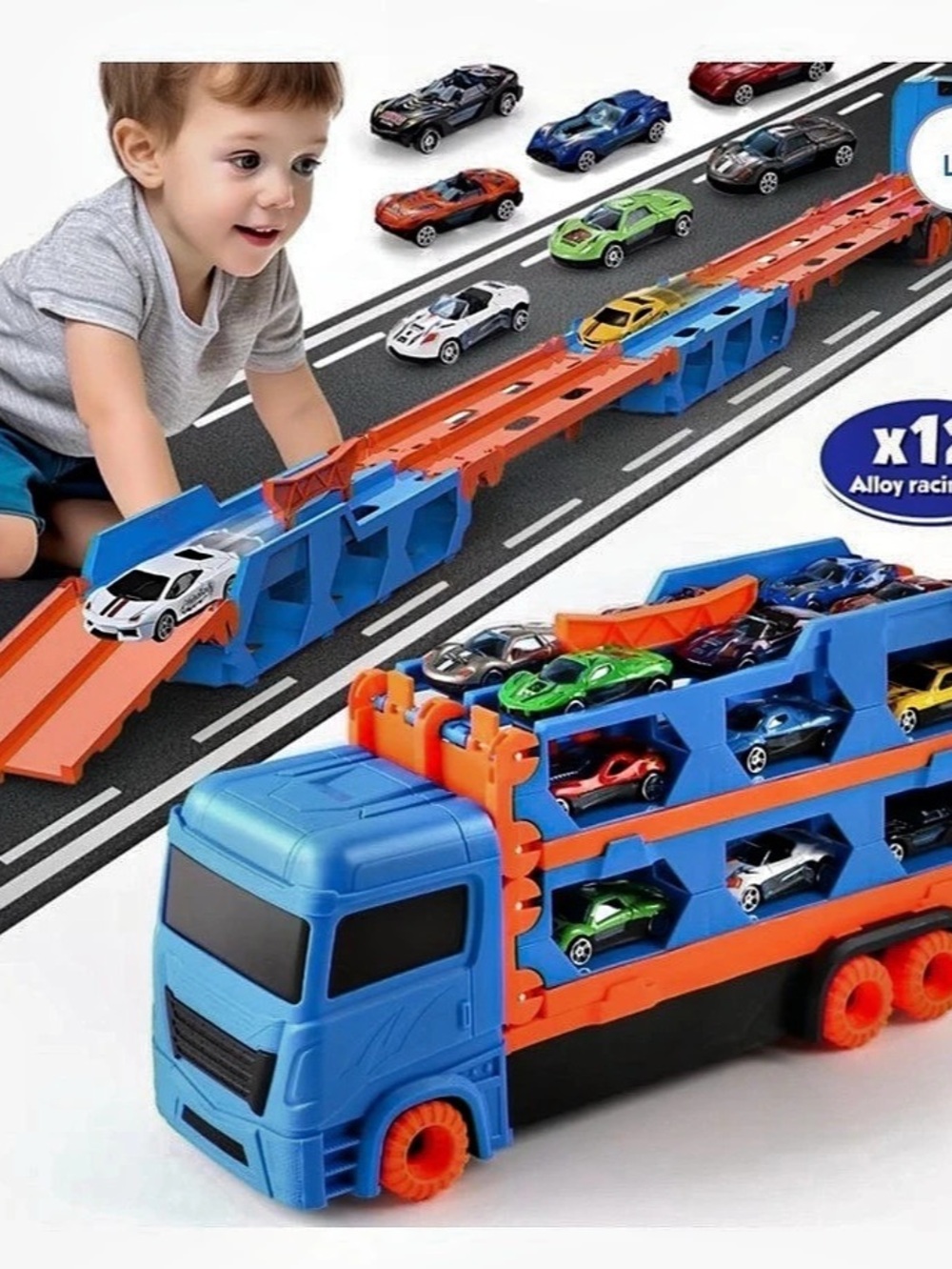 Kids Race Car Transport Truck Set